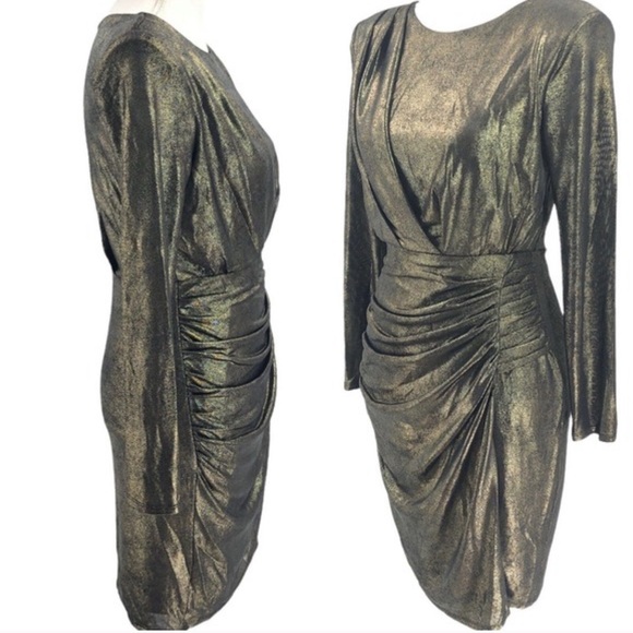 ASTR Gunmetal Gold Foil Ruched Mini Dress Women’s Small Like New - Picture 10 of 10